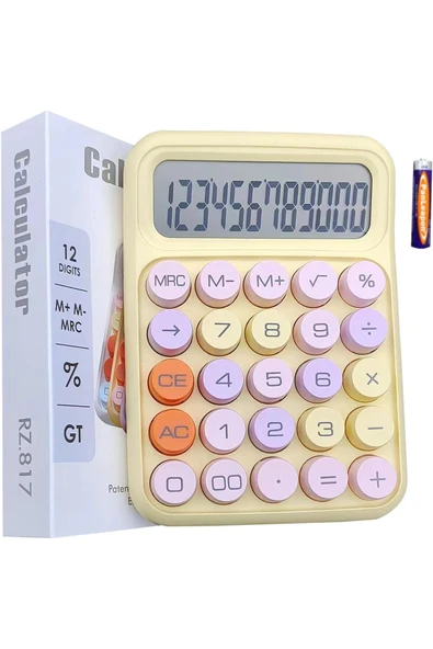 Kampus Kırtasiyem Renkli Çok Şirin 12 Hane Mekanik Hesap Makinası Büyük Ekranlı 4 Fonksiyonlu Ev Ofis Okul Sa - Resim 8