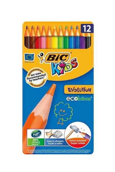 Bic Kırtasiye Evolutıon Kuru Boya Kalemi 12'li Metal Kutu ürün görseli 1