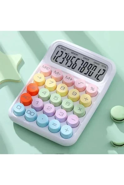 Kampus Kırtasiyem Renkli Çok Şirin 12 Hane Mekanik Hesap Makinası Büyük Ekranlı 4 Fonksiyonlu - Resim 4