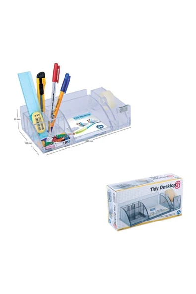 Ark kırtasiye 2043 Masa Üstü Bant Kesicili Kalemlik 8 Bölmeli Şeffaf Renk ürün görseli 1