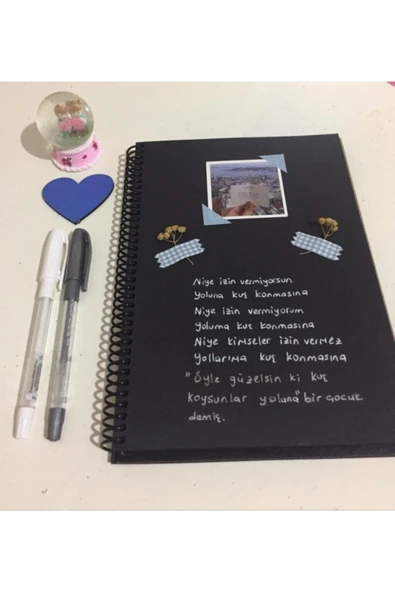 Kampus Kırtasiyem Siyah Yapraklı Defter - Siyah Sayfalı Defter Beyaz Jel Kalem Renkli Küp Blok 8 X 8 Cm - Resim 5