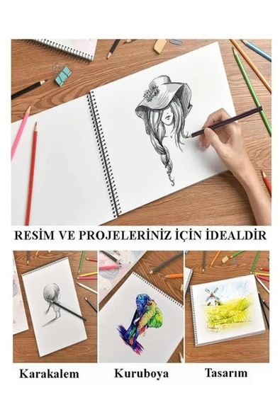Gülpaş Kırtasiye Resim Çantası 35x50 cm Resim Defteri Palet Fırça Seti 1 Paket Mavi Resim Proje Çantası Fermuarlı Kul - Resim 5