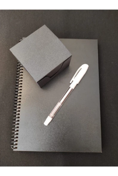Kampus Kırtasiyem Siyah Yapraklı Defter - Siyah Sayfalı Defter Beyaz Jel Kalem Renkli Küp Blok 8 X 8 Cm - Resim 2