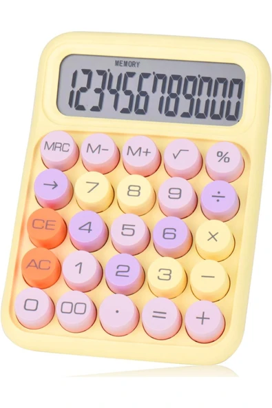 Kampus Kırtasiyem Renkli Çok Şirin 12 Hane Mekanik Hesap Makinası Büyük Ekranlı 4 Fonksiyonlu Ev Ofis Okul Sa ürün görseli 1
