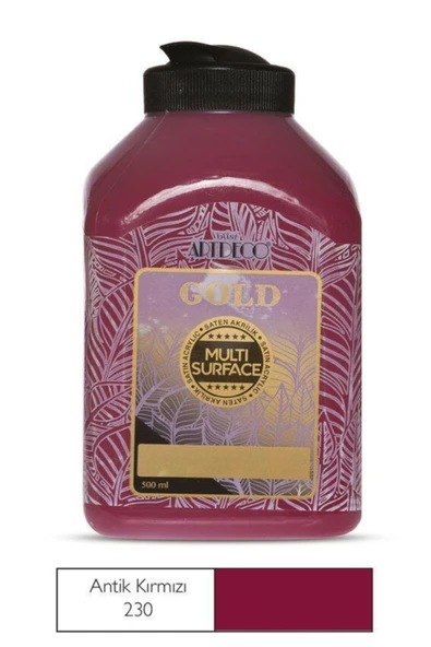 Artdeco lisans kırtasiye Gold Multi Surface Akrilik Boya 500 ml. 230 ANTİK KIRMIZI ürün görseli 1