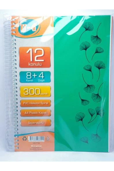 Zersan U4 8+4 Bölümlü 300 Yaprak A4 Sipralli Ayraçlı Defter 8 Kareli 4 Çizgili Çoklu Defter ürün görseli 1