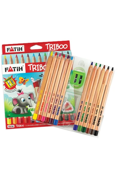 Fatih Kırtasiye Kuru Boya Natural Üçgen Jumbo Triboo Tam Boy 12 Renk 33426 ürün görseli 1