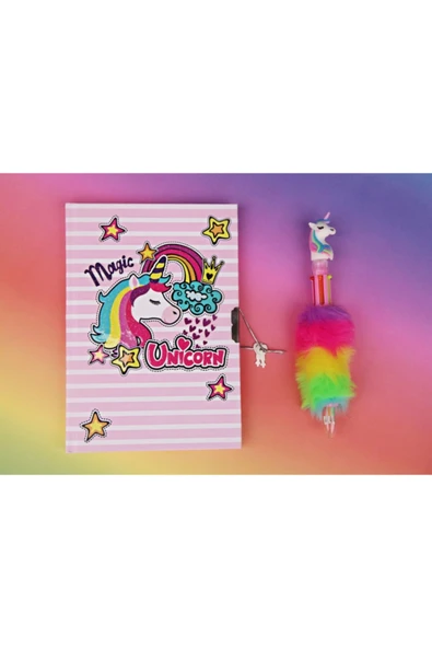 Pippa Unicorn Kilitli Hatıra Defteri Ve 6 Renk Peluş Kalem Set Magic ürün görseli 1