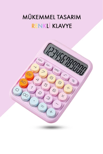 Kampus Kırtasiyem Renkli Hesap Makinesi - 12 Haneli Yuvarlak Tuşlu Pembe Renk Hesap Makinesi - 4 Fonksiyonlu ürün görseli 1
