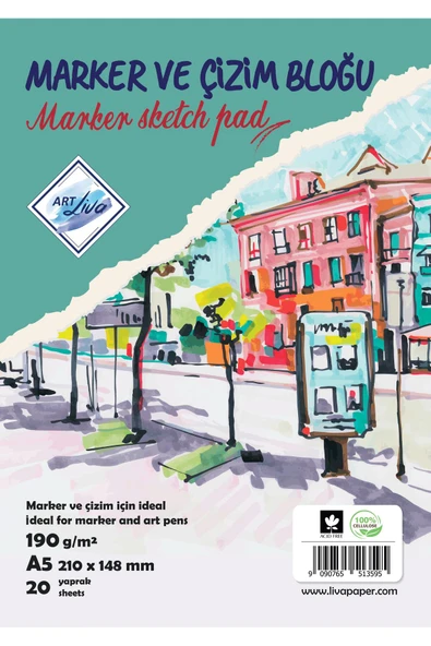 art liva Marker Ve Çizim Defteri Spiralli A5 190gr 20 Yaprak Md-601 ürün görseli 1