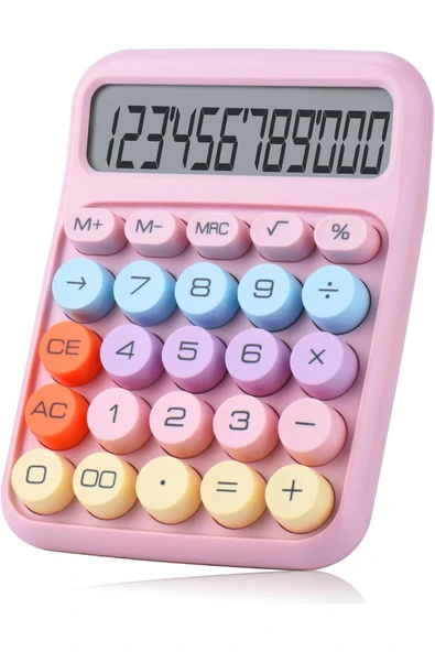 Kampus Kırtasiyem Renkli Çok Şirin 12 Hane Mekanik Hesap Makinası Büyük Ekranlı 4 Fonksiyonlu Ev Ofis Okul Pe - Resim 5
