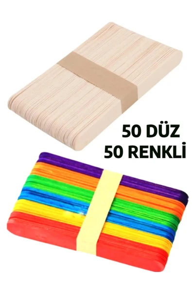 everart 50 Adet Renkli 50 Adet Renksiz Geniş Dil Çubuğu Abeslang Dil Basma Çubuğu ürün görseli 1