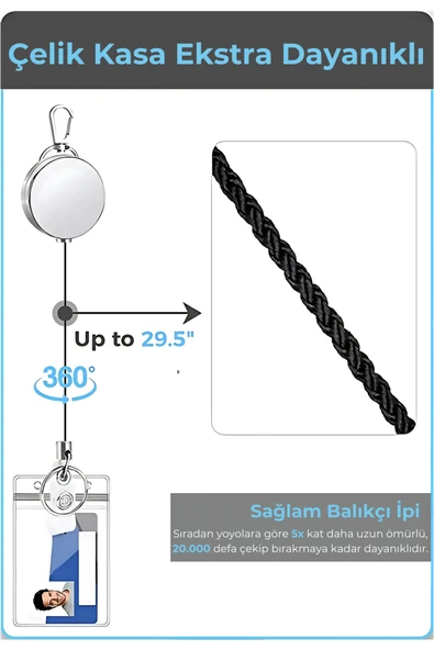 Kampüs Kırtasiyem Full Metal Premium Çelik Kasa Yoyo Yaka Kartlık - Resim 5