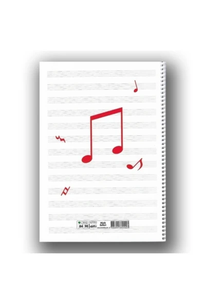 ÇINAR DEFTER Çınar Uni Note 30 Sayfa Spiralli Müzik Defteri Plastik Kırmızı Kapak - Resim 3