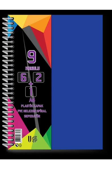 UMUT DEFTER U-deep A4 Büyük Boy 225 Yaprak Ayraçlı Spiralli Plastik Kapaklı 6 Kareli+2 Çizgili+1 Çizgisiz Defter ürün görseli 1