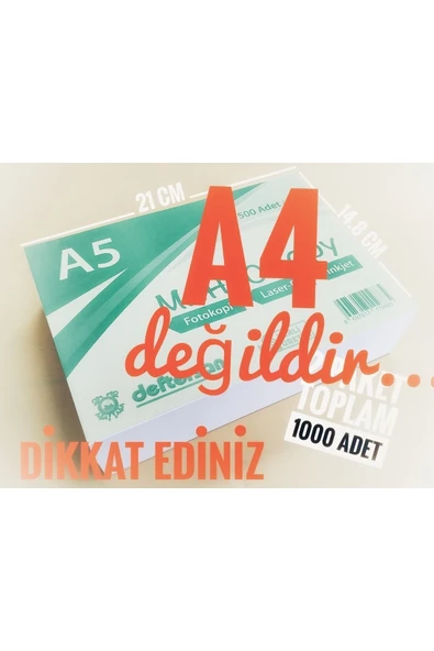 DEFTERSAN A5 Fotokopi Kağıdı 80 Gr. 2x500= 1000 Adet A4' Ün Yarısıdır ! - Resim 4