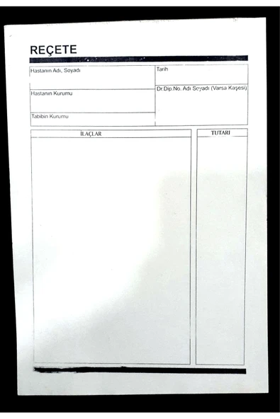 Dilman Reçete Saman Kağıda Üstten Tutkallı Koparılabilir 100 Sayfa A5 Siyah Renk Baskı ürün görseli