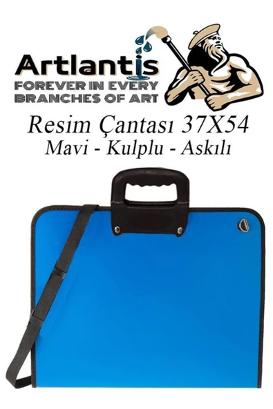 Gülpaş Kırtasiye Resim Çantası 35x50 cm Resim Defteri Palet Fırça Seti 1 Paket Mavi Resim Proje Çantası Fermuarlı Kul - Resim 2