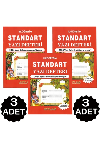 Atlas İlköğretim 2024 Yeni Satır Aralıklarına Uygun Standart Yazı Defteri 3 Adet ürün görseli 1