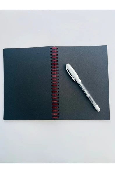 Kampus Kırtasiyem Siyah Yaprakli Spiralli Defter 15x21 Cm 100 gr 40 Yaprak 80 Sayfa Ve Beyaz Kalitli Jel Kalem - Resim 2