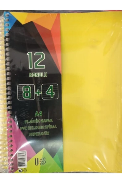 UMUT DEFTER U-deep A4 Büyük Boy 300 Yaprak Ayraçlı Spiralli Plastik Kapaklı 8 Kareli + 4 Çizgili Defter ürün görseli 1
