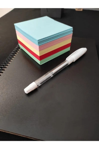 Kampus Kırtasiyem Siyah Yapraklı Defter - Siyah Sayfalı Defter Beyaz Jel Kalem Renkli Küp Blok 8 X 8 Cm ürün görseli 1