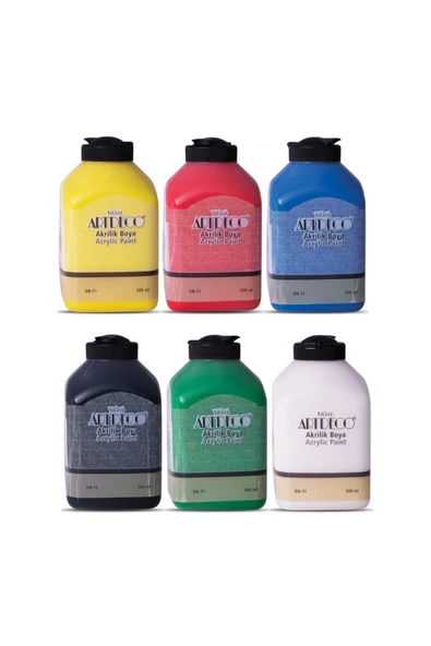 Artdeco lisans kırtasiye Akrilik Boya 500 Ml 6'li Set + Fanart No:3 Fırça Set - Resim 3