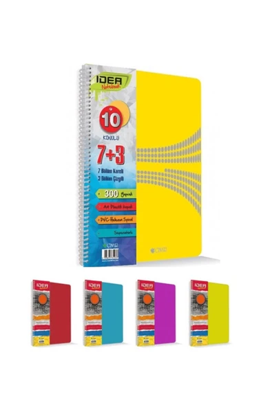 Zersan U4 8+4 Bölümlü 300 Yaprak A4 Sipralli Ayraçlı Defter 8 Kareli 4 Çizgili Çoklu Defter - Resim 3