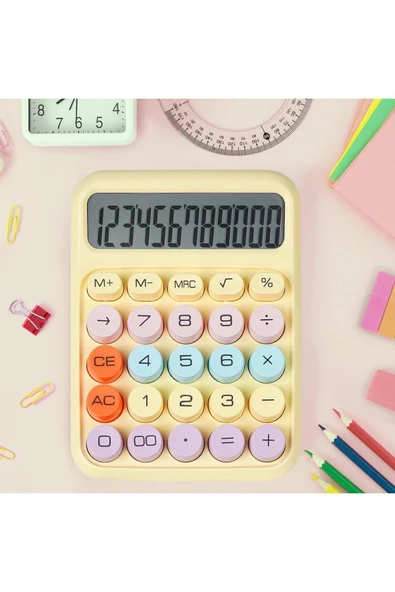Kampus Kırtasiyem Renkli Çok Şirin 12 Hane Mekanik Hesap Makinası Büyük Ekranlı 4 Fonksiyonlu Ev Ofis Okul Sa - Resim 2
