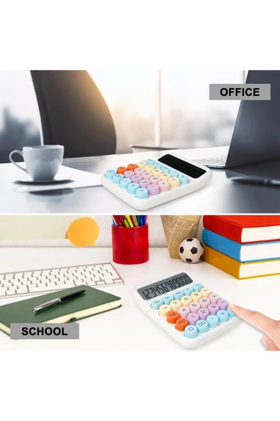 Kampus Kırtasiyem Renkli Çok Şirin 12 Hane Mekanik Hesap Makinası Büyük Ekranlı 4 Fonksiyonlu - Resim 8
