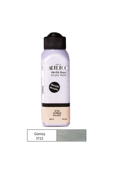 Artdeco lisans kırtasiye 3722 METALİK AKRİLİK BOYA 140 ML.GÜMÜŞ ürün görseli 1