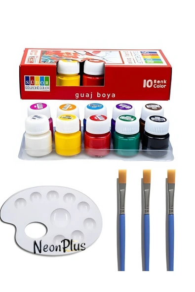 NEON PLUS Guaj Boya 10x20ml, Palet, 3 Adet Fırça ürün görseli 1