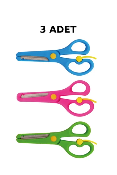 Kampüs Kırtasiyem Korumalı Küt Uçlu Okul Makası 3 Adet Yaylı Çocuk Okul Makası, Okul Öncesi Ve İlk Okul Sağlam Makas ürün görseli 1