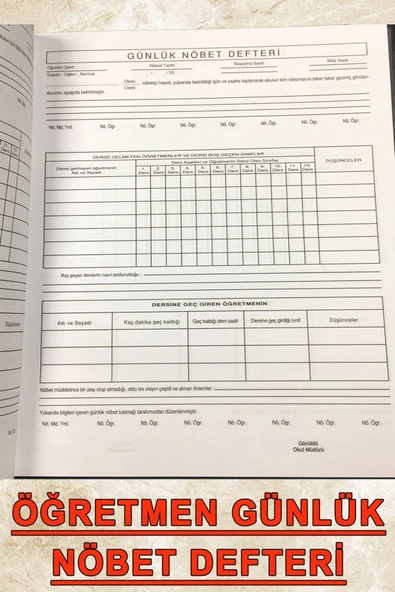 Gülpaş Nöbet Defteri Öğretmen Ciltli 100 Yp. 22x32 Cm - Resim 2