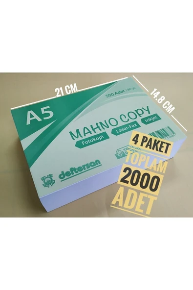 DEFTERSAN A5 Fotokopi Kağıdı 4x500= 2000 Adet 80 gram ürün görseli 1