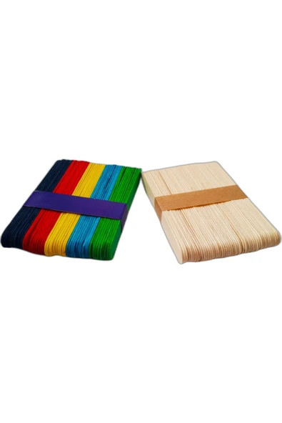 Mahi Max Ahşap Büyük Dondurma Dil Çubuğu - 50 Adet Renkli + 50 Adet Naturel - Toplam 100 Adet ürün görseli 1