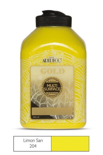 Artdeco lisans kırtasiye Gold Multi Surface Akrilik Boya 500 ml. 204 LİMON SARI ürün görseli 1