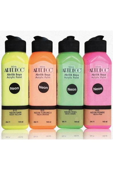 Artdeco lisans kırtasiye Neon Akrilik Boya 140 Ml X 4 Fosforlu Renk ürün görseli 1