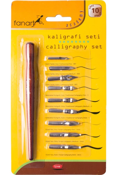 Fanart-Artdeco Academy Kaligrafi Seti No:10 9 Adet Farklı Yazım Için Başlık Ve 1 Adet Ahşap Sap ürün görseli 1