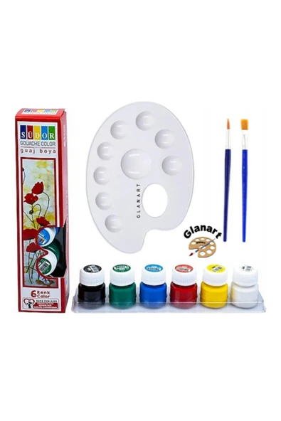 Kampüs Kırtasiyem Sentetik ipek fırçalı 6 renk guaj boya seti 6x20 ml ürün görseli 1