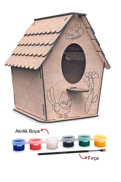 AyasEğiticiOyuncak Ahşap Kuş Evi Boyama Seti - Kuş Evi Maket Boyanabilir Set Demonte olarak gönderilmektedir. ürün görseli 1