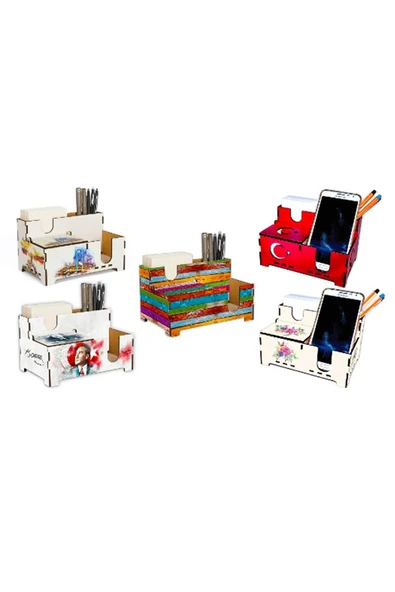 KESKİN COLOR Desenli Ahşap Masaüstü Kalemlik ürün görseli