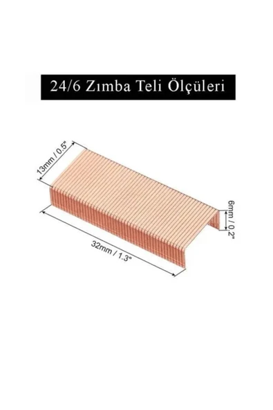 Delta Zımba Teli 24/6 Bakır 1000 lik 10 Paket Büyük Zımba Teli Sarı 30 Yaprak Zımbalama Kapasiteli - Resim 3