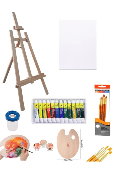 Kampüs Kırtasiyem Çocuk Ahşap Şövale Yağlı Boya Başlangıç Seti ürün görseli 1