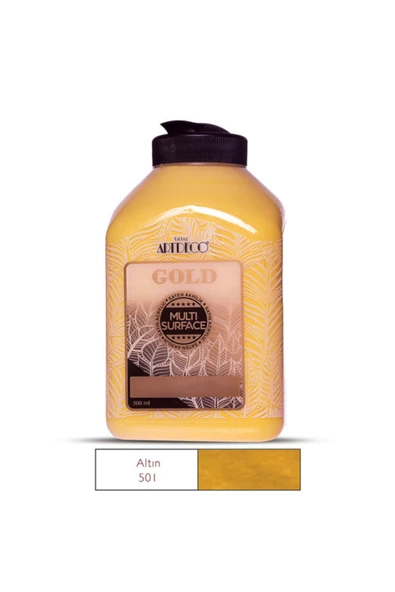 Artdeco lisans kırtasiye Gold Multi Surface Akrilik Boya 500 Ml. 501 Metalik Altın ürün görseli 1