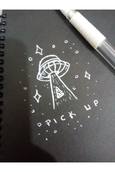 Mikro Şahin Kırtasiye Spiralli Siyah Yapraklı Desenli Kapak Defter 17*24 100 Gr. 40 Sayfa (BEYAZ KALEM HEDİ?YE) - Resim 3