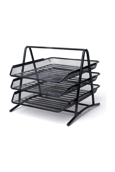 Kampus Kırtasiyem 3 Lü Fileli Metal Evrak Rafı Siyah ( Kırtasiye) - Resim 2