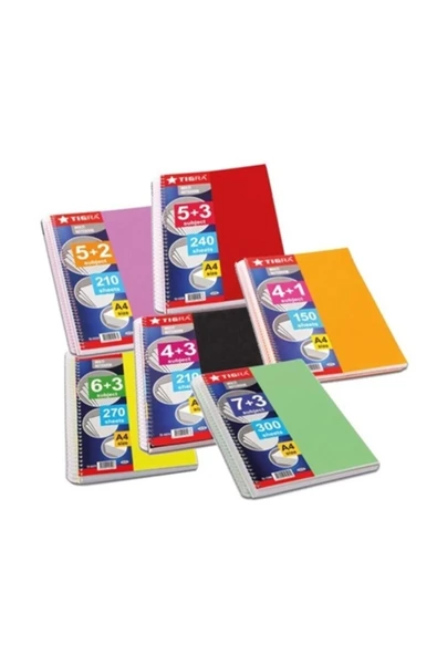 Tigra Neda 6+2 Seperatörlü Defter 5 Kareli 2 Çizgili 240 Yaprak Muhtelif Renkler ürün görseli 1
