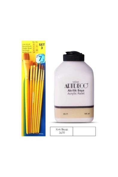 Artdeco lisans kırtasiye Akrilik Boya 500 Ml. Kırık Beyaz Ve No:3 Fırça Seti ürün görseli 1