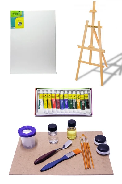 Kampüs Kırtasiyem Fanart 50x70 Cm Tuval 3 Ayaklı Şövale Yağlı Boya Seti Ahşap Palet Yağdanlık Metal Spatul ürün görseli 1